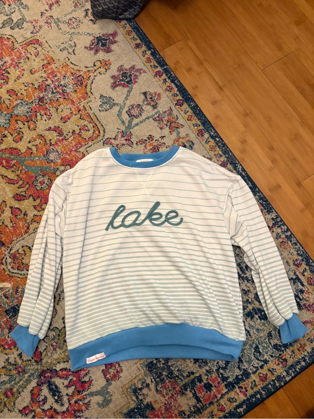 Lake Embroidered Stripe Sweatshirt - Blue/White